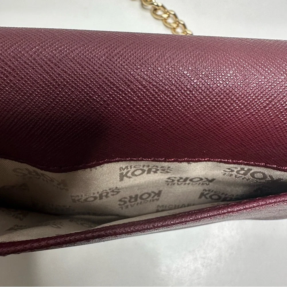 Michael Kors Saffiano Leather Chain Wallet Crossbody Burgundy